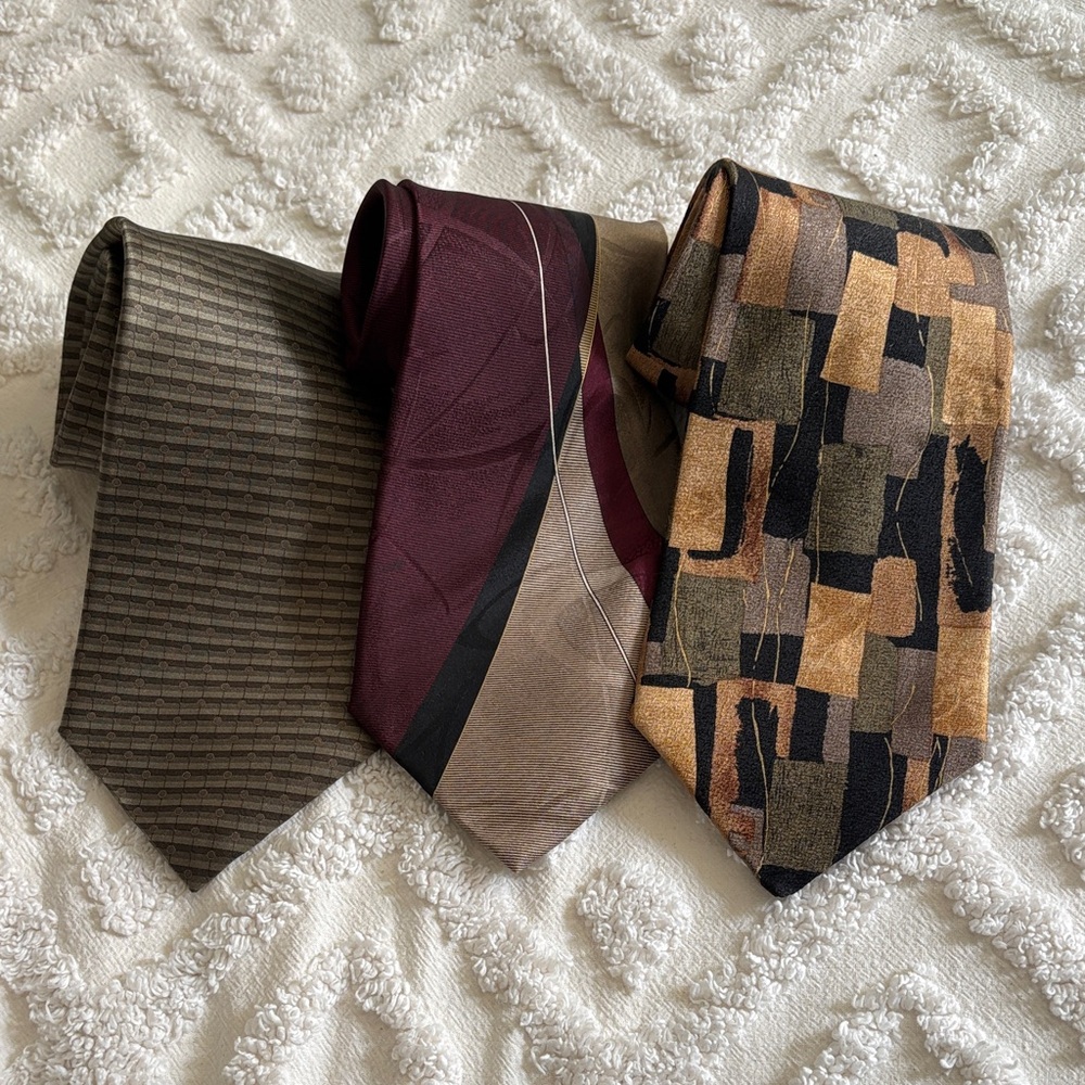 Men's Silk Classic Burgundy, Brown & Tan Patterned Neckties - Set of 3